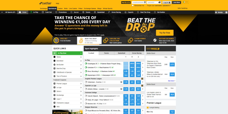 Betfair offers a great variety of sports