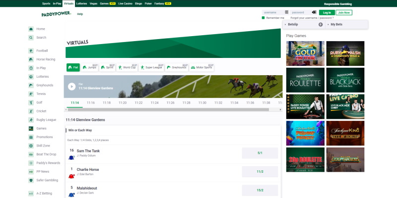 You can bet on virtual matches with Paddy Power